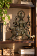 Maa Durga on Lion | Indonesian Bronze Sculpture in 13.5 Inches