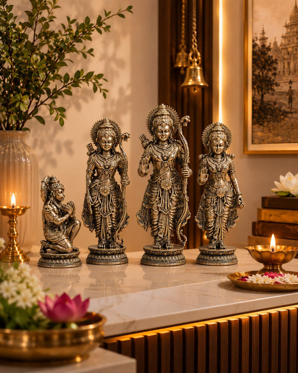 Ram Darbar in Antique Silver Finish | Heirloom Devotional Sculpture Set