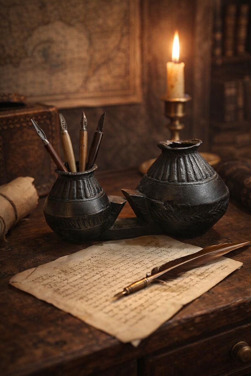 Antique Wooden Inkpot – Lekhak