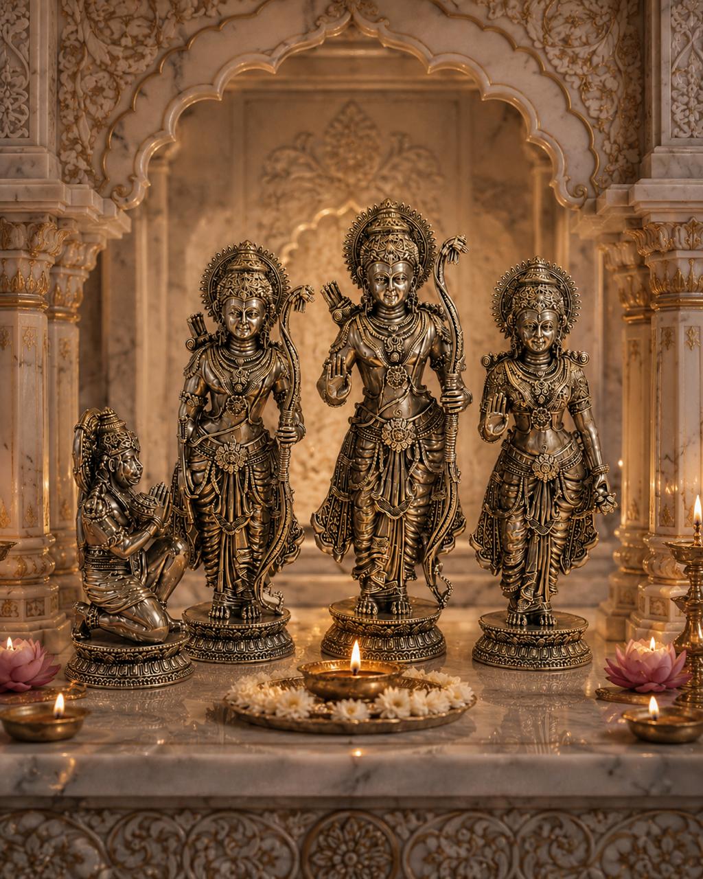Ram Darbar in Antique Silver Finish | Heirloom Devotional Sculpture Set