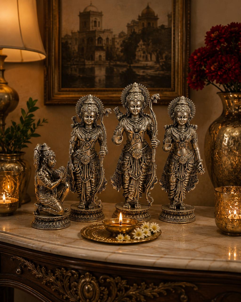 Ram Darbar in Antique Silver Finish | Heirloom Devotional Sculpture Set