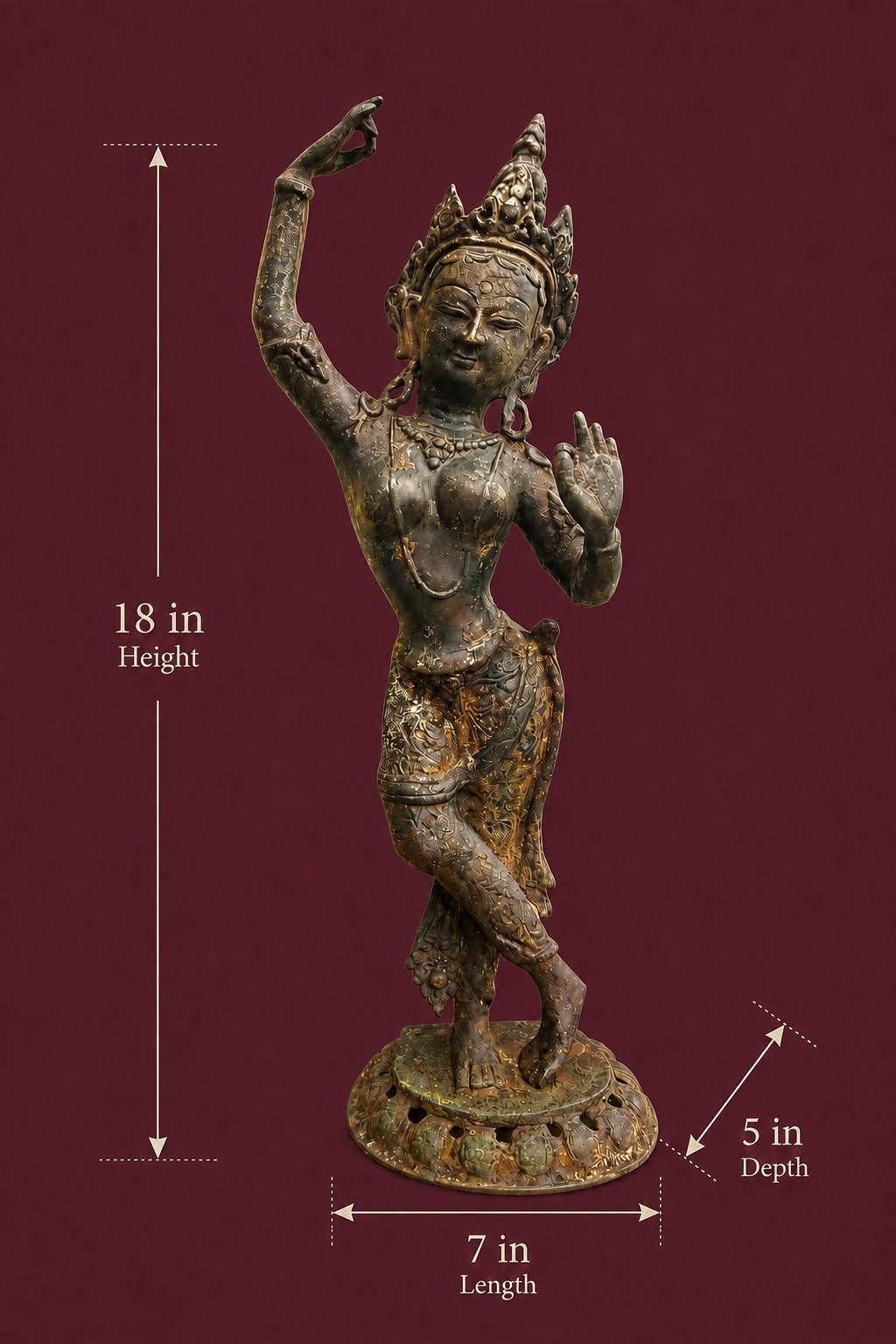 Vintage Apsara Sculpture – Celestial Dancer in 18-inches
