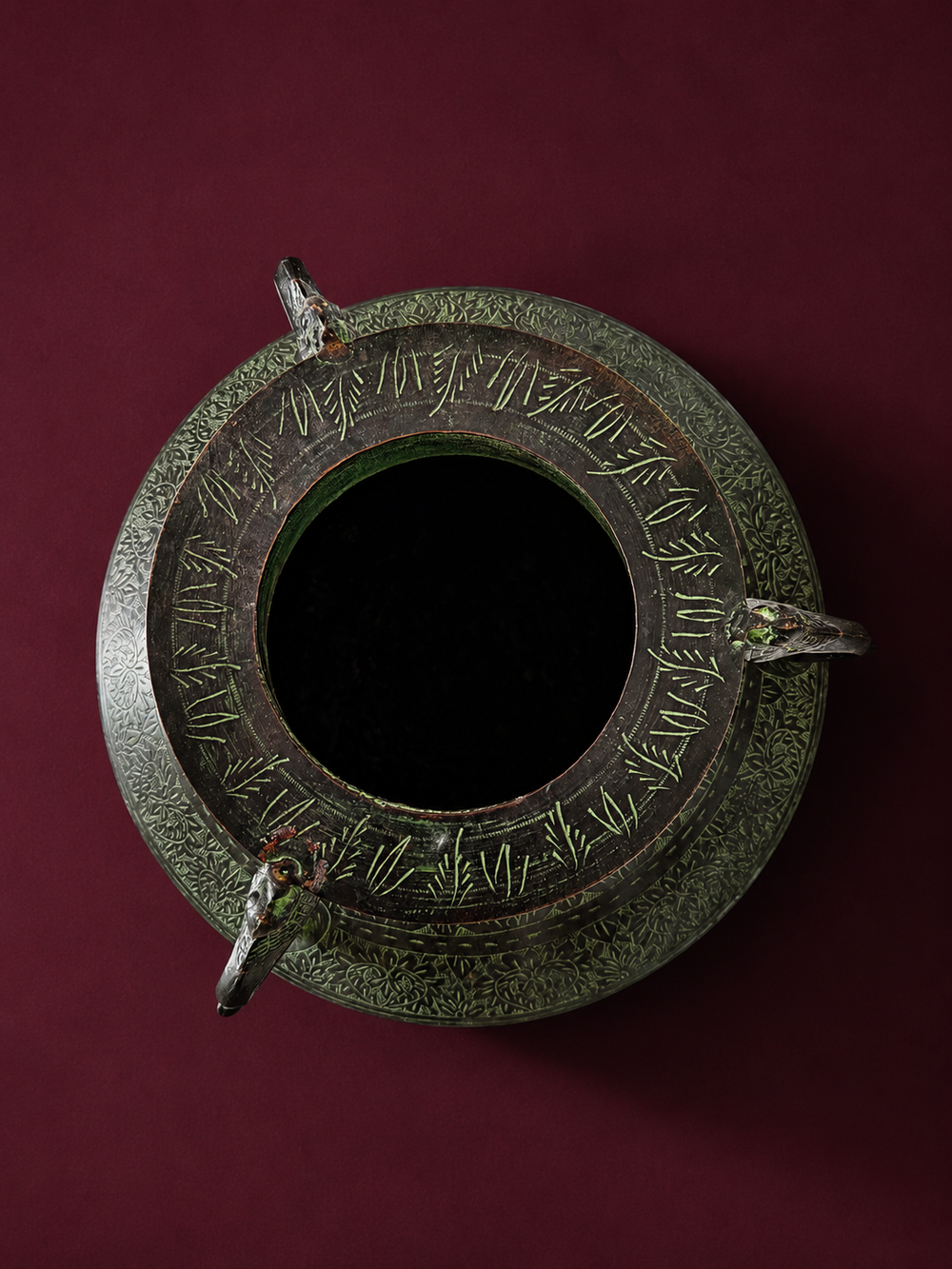 Verdigris Etched Brass Heritage Vessel