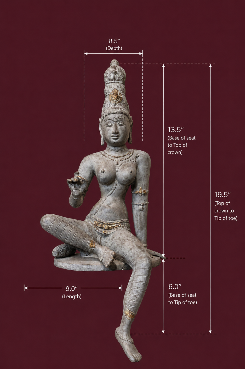 Reproduction of Grey Chola Parvati in 20 inch in Lalitasana - (Inspired by Chola bronzes of Goddess Parvati)
