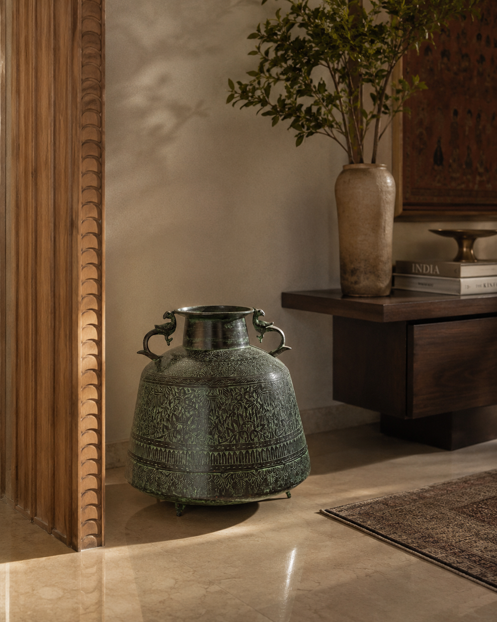Verdigris Etched Brass Heritage Vessel
