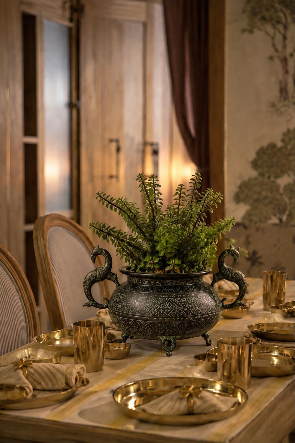 Vintage Peacock-Handled Heritage Brass Urn