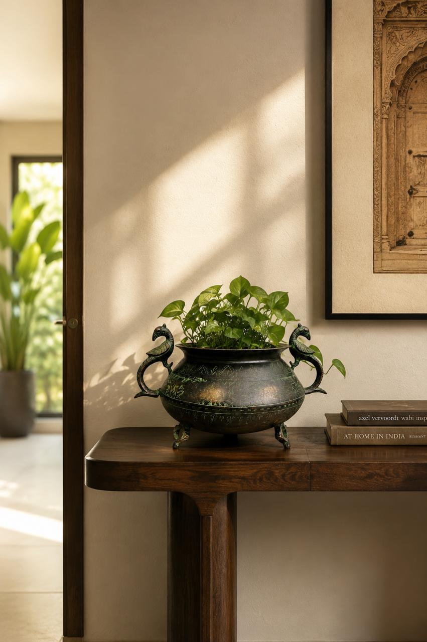 Peacock Handle Brass Heritage Pot