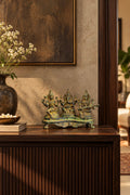 Antique Brass Ganesha, Lakshmi & Saraswati Idol – Green Patina