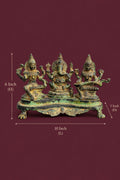 Antique Brass Ganesha, Lakshmi & Saraswati Idol – Green Patina