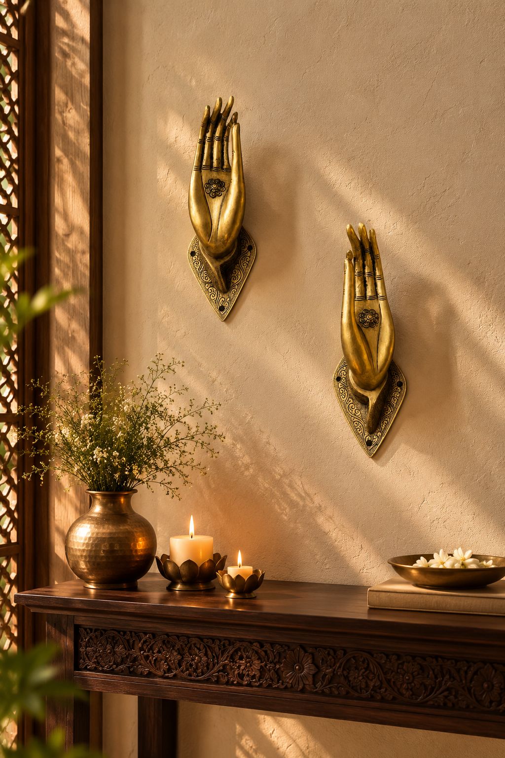 Mudra Brass Hand Sculptures - Set of 2