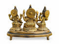 Antique Brass Ganesha, Lakshmi & Saraswati Idol – Golden Finish