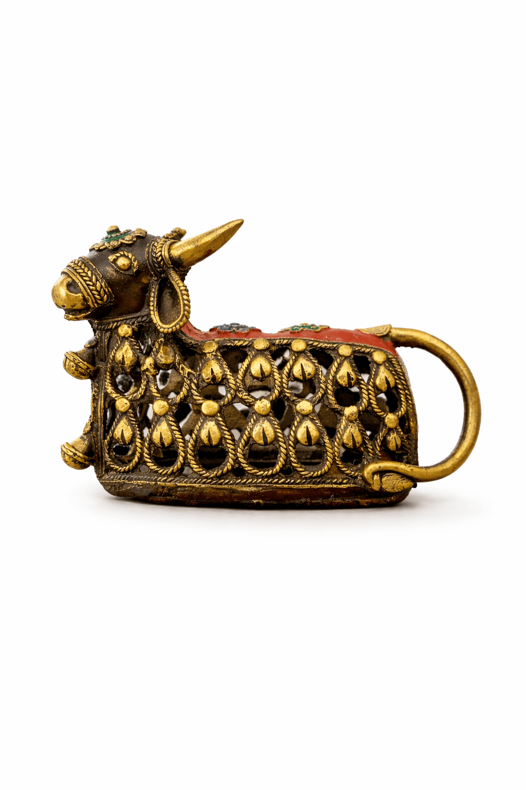Dhokra Brass Nandi with Colourful Jali Work