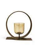 Sculptural Brass Votive Holder with Amber Cup
