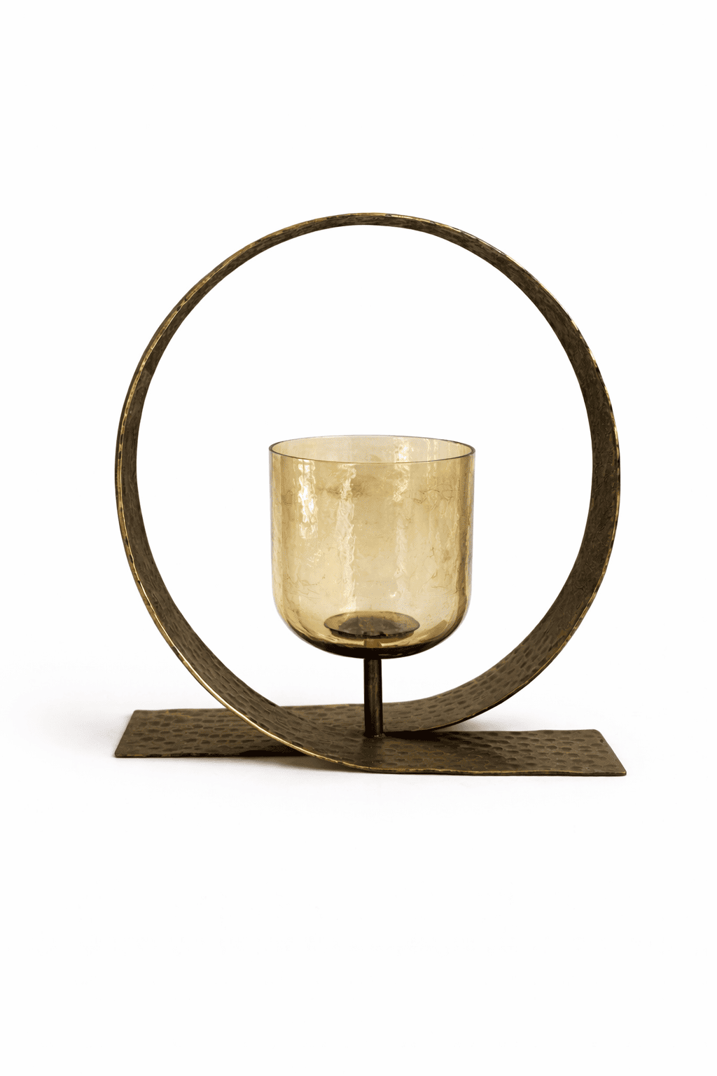Sculptural Brass Votive Holder with Amber Cup
