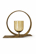 Sculptural Brass Votive Holder with Amber Cup Small