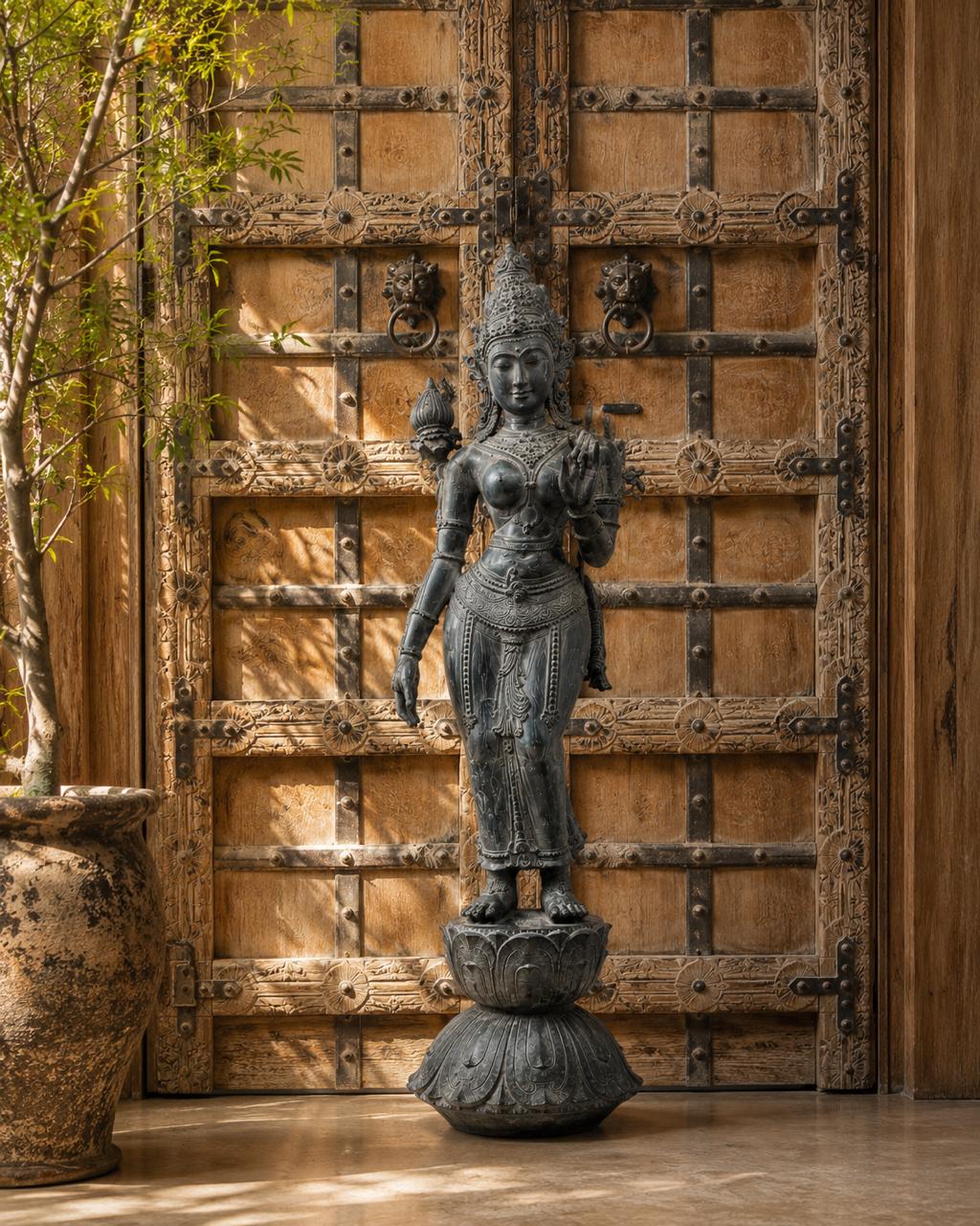 Goddess Shakti Balinese Sculpture in Bronze | 43-Inch Antique Finish Goddess Statue