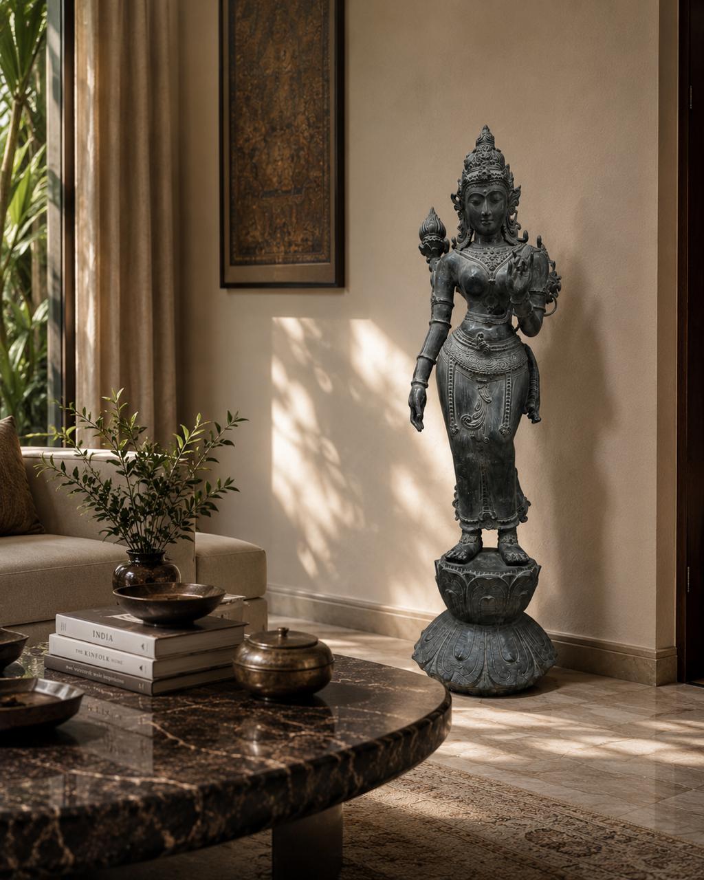 Goddess Shakti Balinese Sculpture in Bronze | 43-Inch Antique Finish Goddess Statue