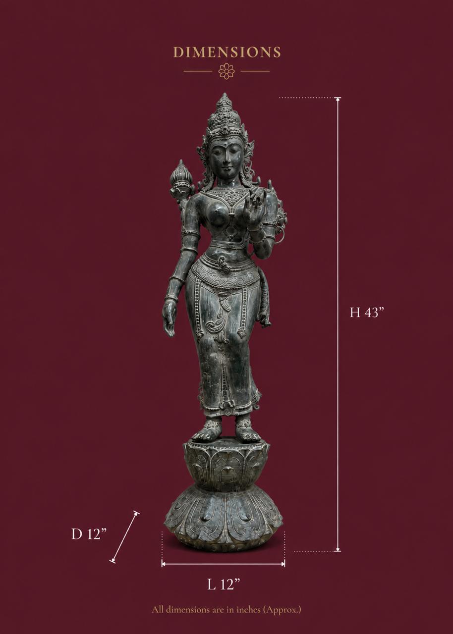 Goddess Shakti Balinese Sculpture in Bronze | 43-Inch Antique Finish Goddess Statue
