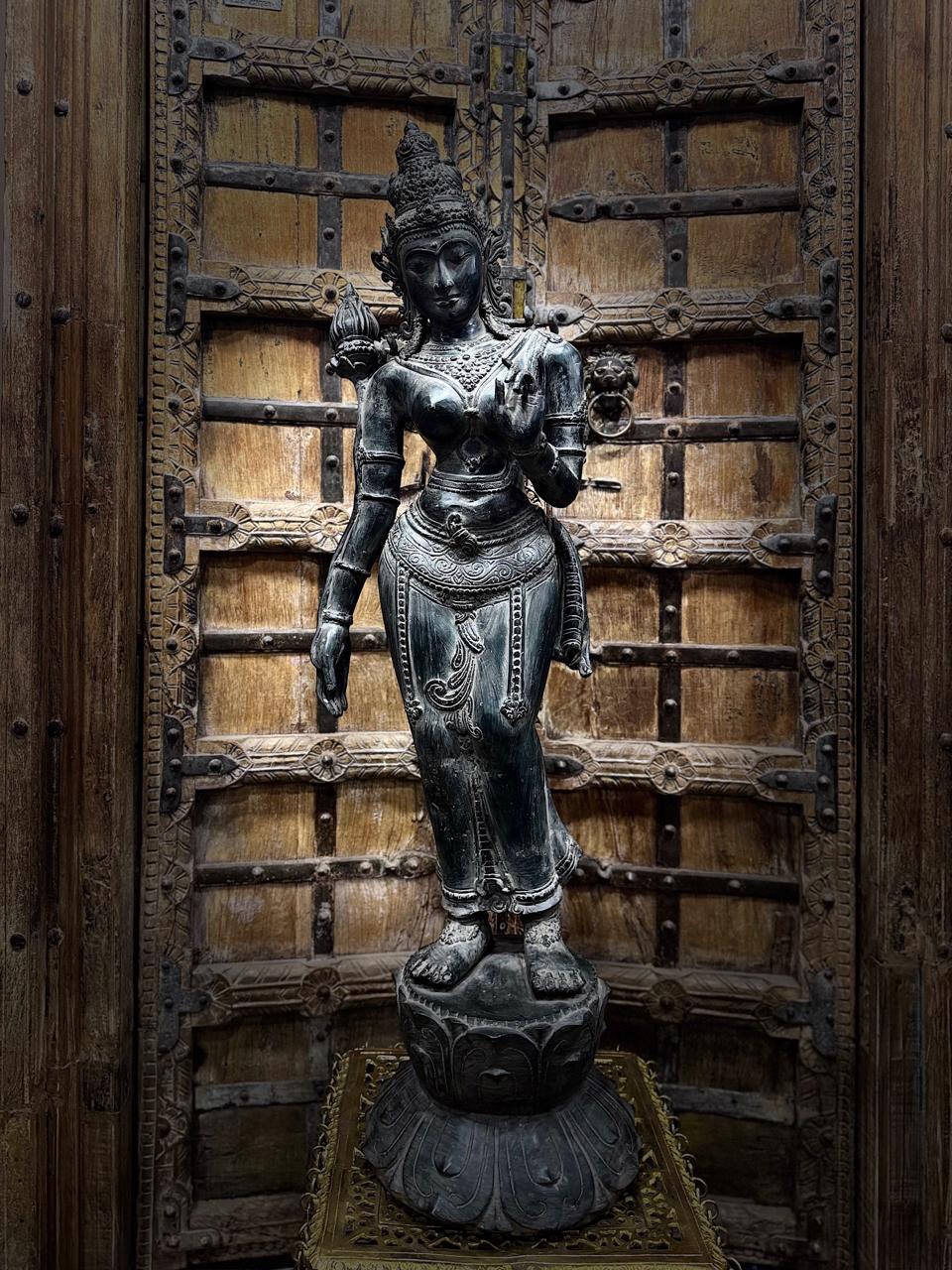 Goddess Shakti Balinese Sculpture in Bronze | 43-Inch Antique Finish Goddess Statue