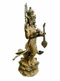 Balinese Bronze Goddess Saraswati Sculpture | 14-Inch Antique Finish