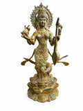 Balinese Bronze Goddess Saraswati Sculpture | 14-Inch Antique Finish