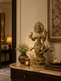 Balinese Bronze Goddess Saraswati Sculpture | 14-Inch Antique Finish