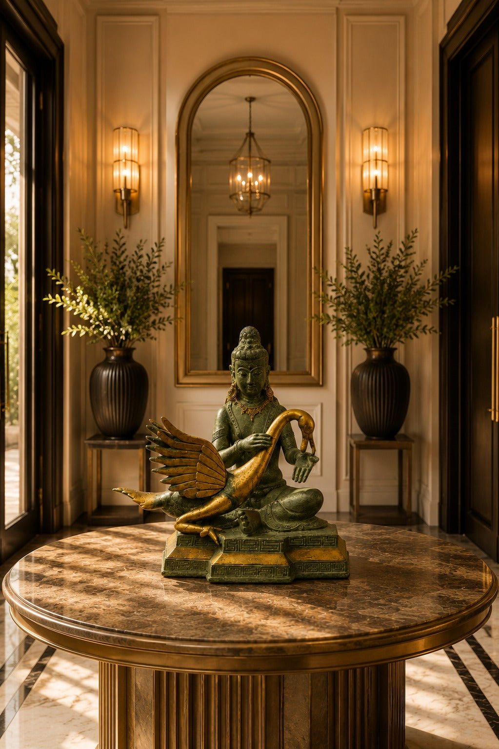 Handcrafted Buddha with Swan Bronze Sculpture | Luxury Spiritual Decor