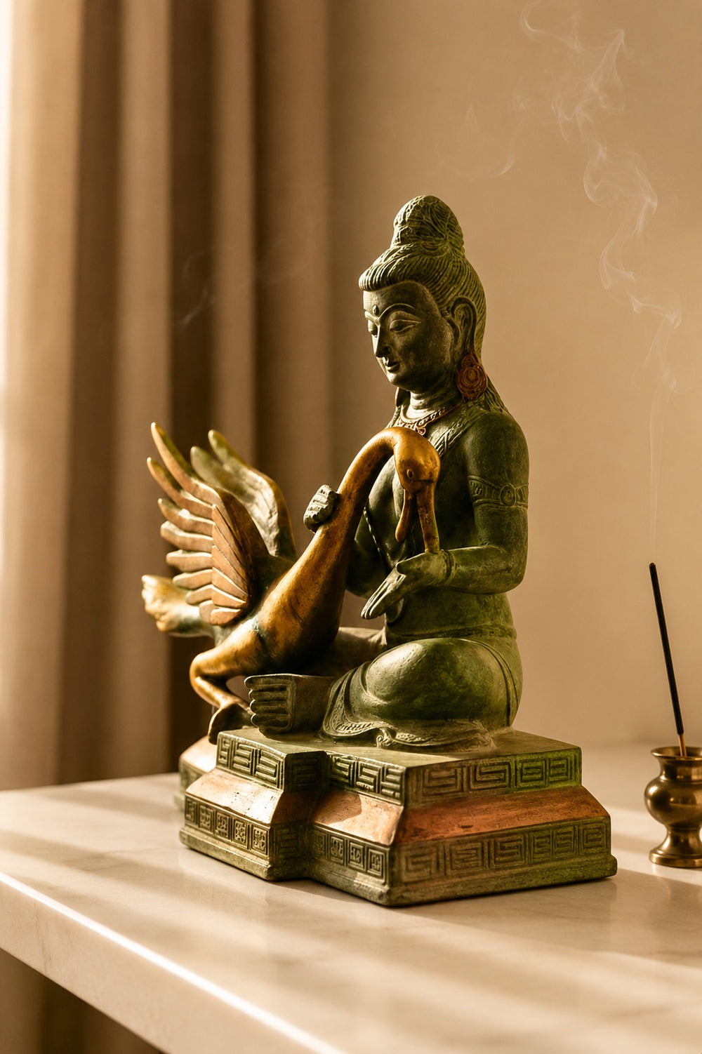 Handcrafted Buddha with Swan Bronze Sculpture | Luxury Spiritual Decor
