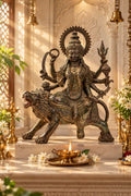 Maa Durga on Lion | Indonesian Bronze Sculpture in 13.5 Inches