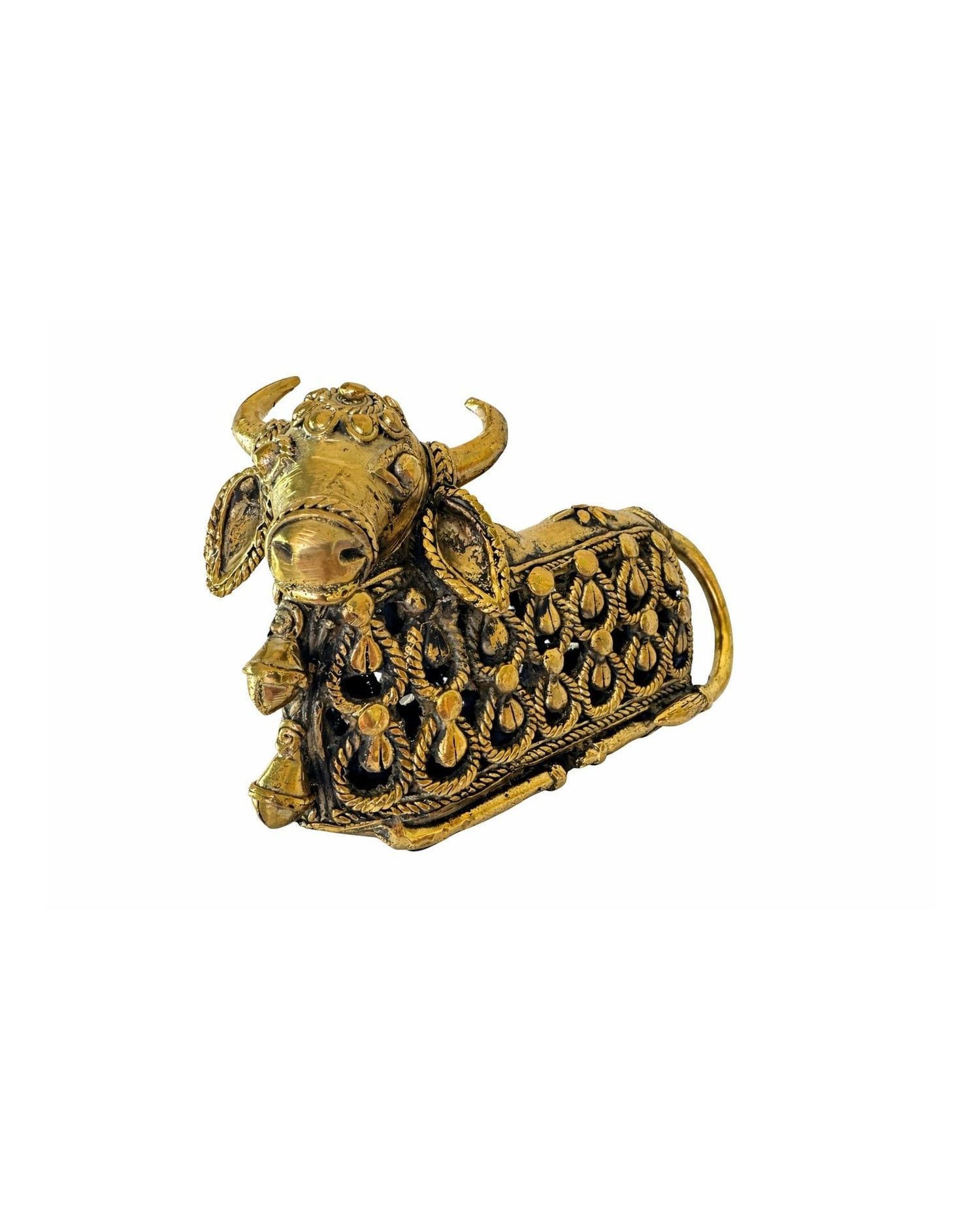 Dhokra Brass Nandi with Golden Jali Work