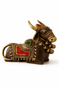 Dhokra Brass Nandi sitting in Devotion