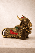 Dhokra Brass Nandi sitting in Devotion