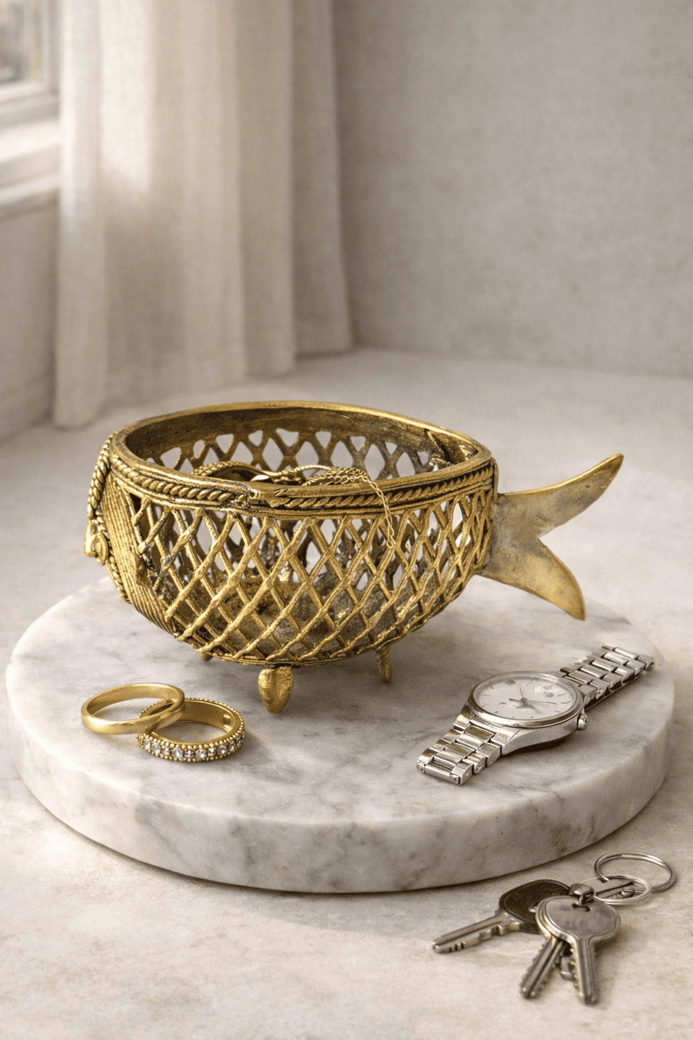 Dhokra Brass Fish Accessory Holder