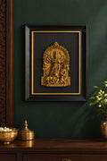 Durga - Brass Shakti Relief Panel Framed with Black Silk