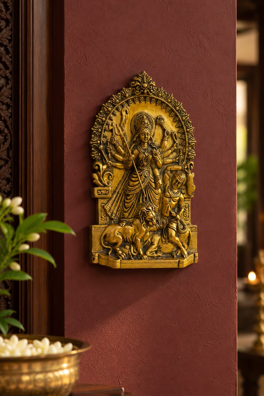 Durga - Brass Shakti Relief Panel
