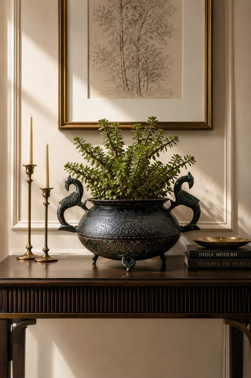 Vintage Peacock-Handled Heritage Brass Urn