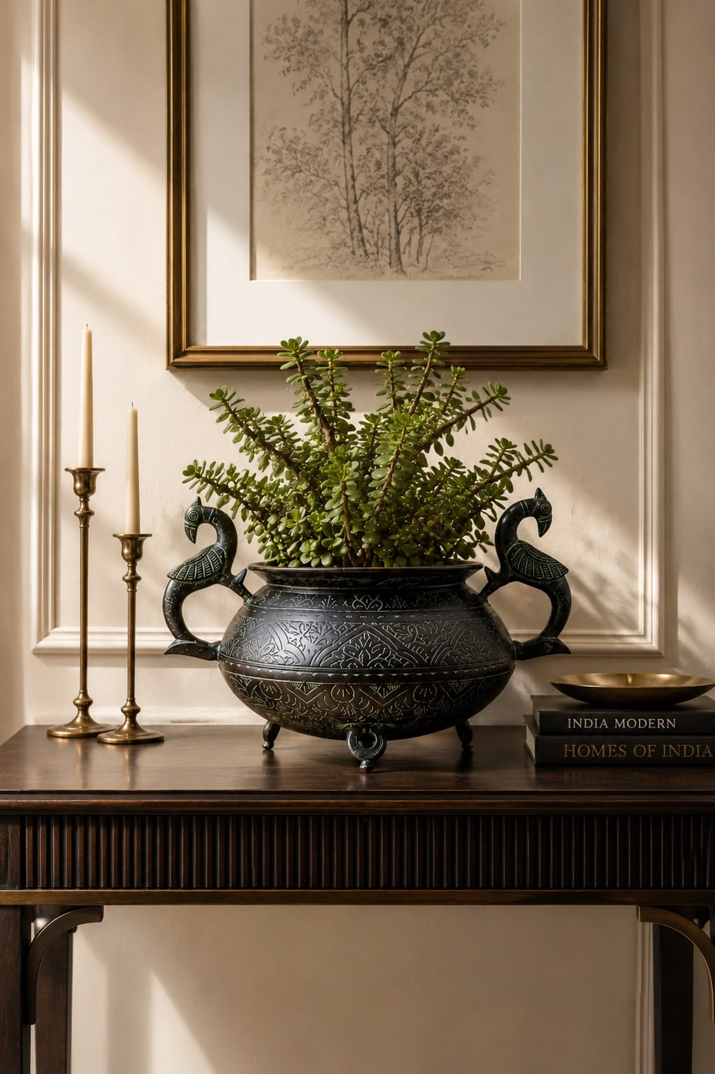Vintage Peacock-Handled Heritage Brass Urn