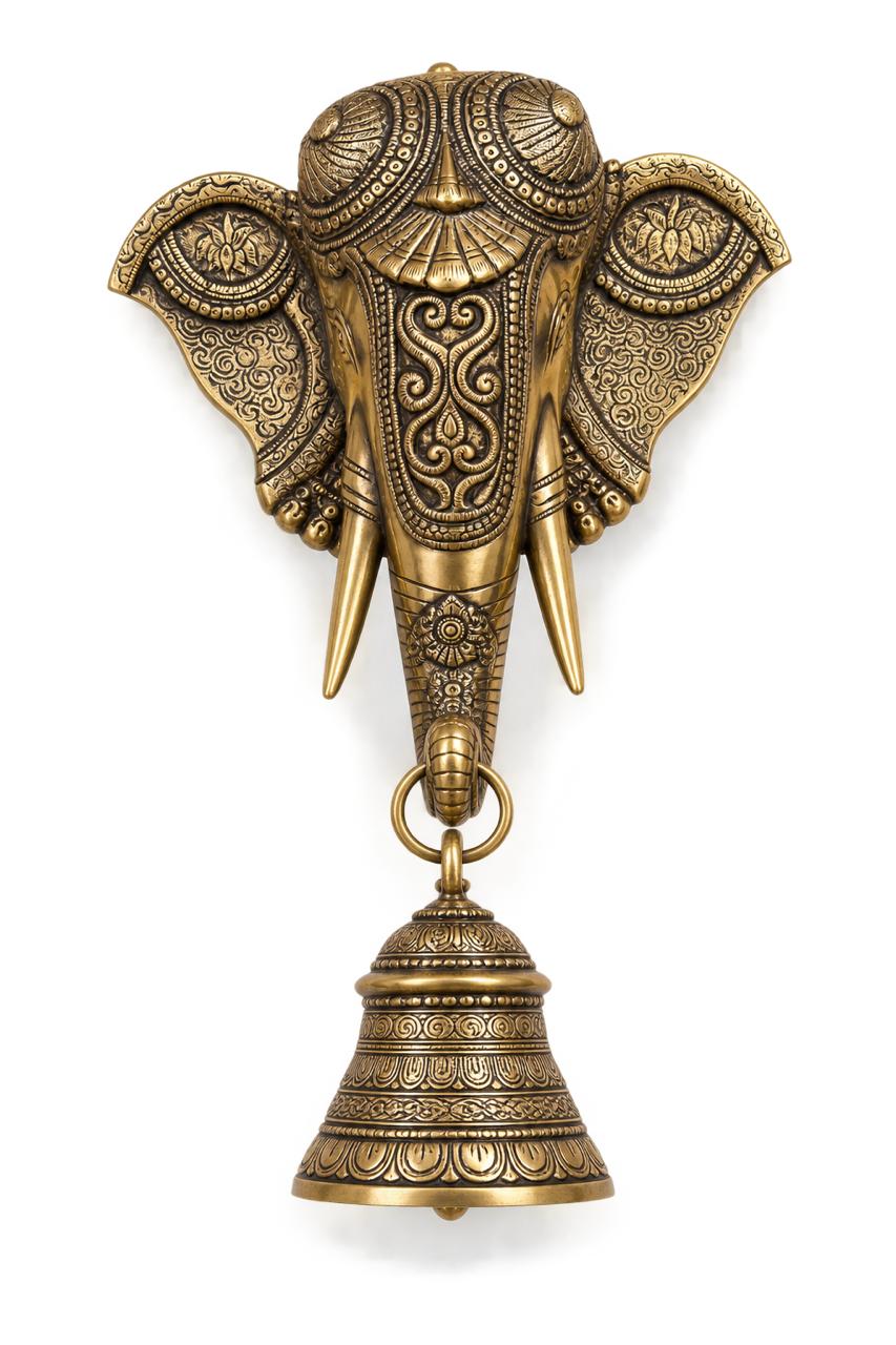 Ornate Brass Elephant Wall Bell