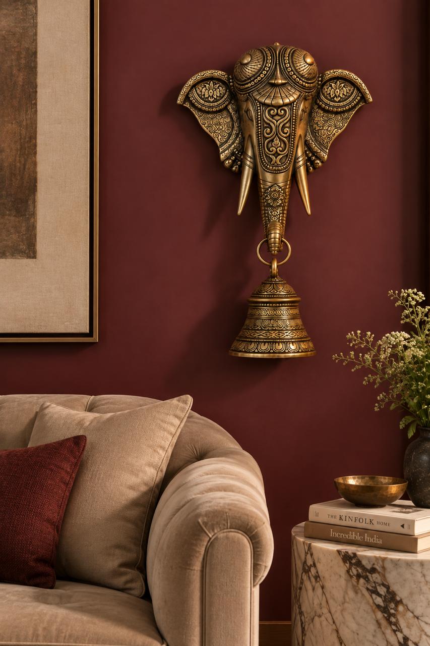 Ornate Brass Elephant Wall Bell