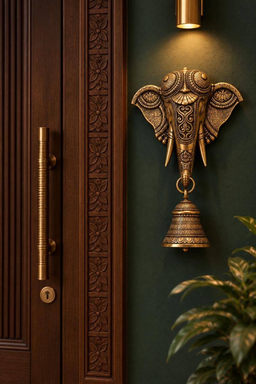Ornate Brass Elephant Wall Bell
