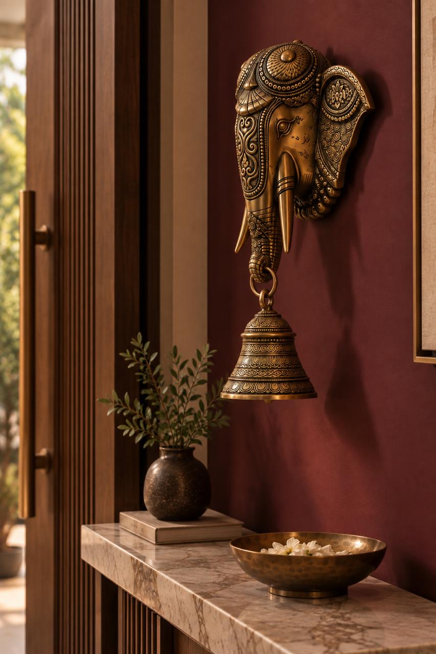 Ornate Brass Elephant Wall Bell