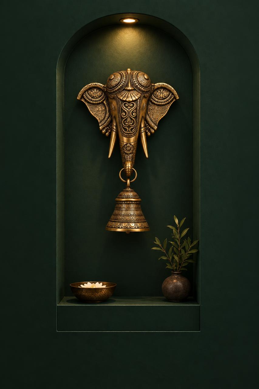 Ornate Brass Elephant Wall Bell