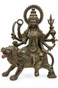 Maa Durga on Lion | Indonesian Bronze Sculpture in 13.5 Inches