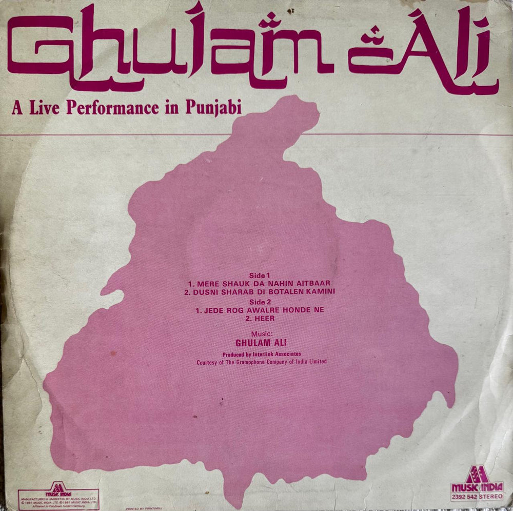 Ghulam Ali - A Live Performance in Punjabi - Ghulam Ali LP Vinyl Record