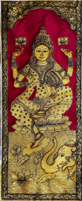 Gajalakshmi in Pattachitra Painting in Red – By a National Awardee (Unframed)
