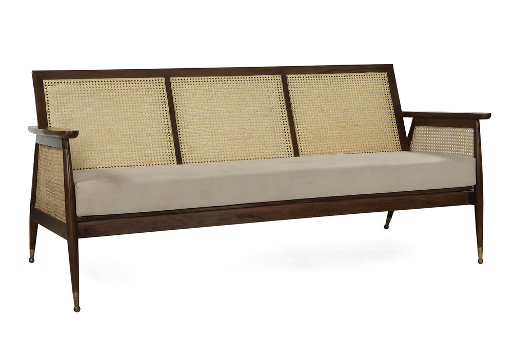 Jaisalmer Sheesham & Rattan Three-Seater Sofa