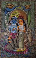 Radha Krishna Kalighat Pattachitra Painting by a National Awardee (Unframed)