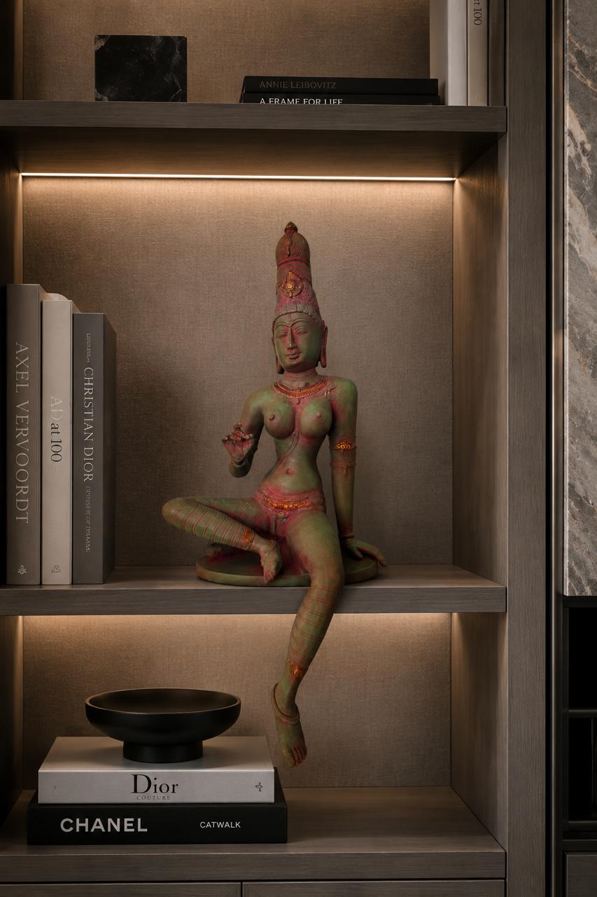 Large Chola Parvati in Lalitasana – Greenish (Inspired by Early Chola bronzes of Parvati, circa 1000 A.D.)