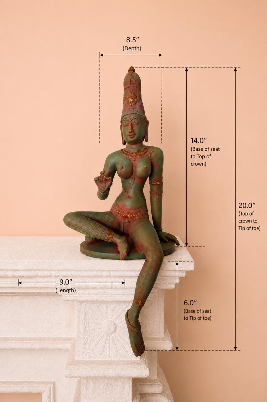 Large Chola Parvati in Lalitasana – Greenish (Inspired by Early Chola bronzes of Parvati, circa 1000 A.D.)