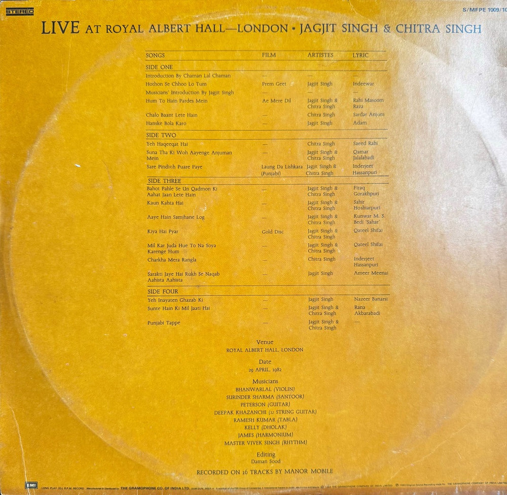 Live at Royal Albert Hall London (Double LP)- Jagjit & Chitra